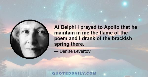 At Delphi I prayed to Apollo that he maintain in me the flame of the poem and I drank of the brackish spring there.