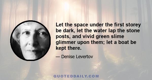 Let the space under the first storey be dark, let the water lap the stone posts, and vivid green slime glimmer upon them; let a boat be kept there.