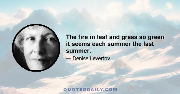 The fire in leaf and grass so green it seems each summer the last summer.