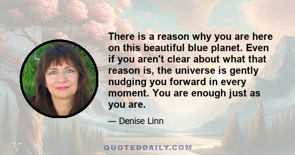 There is a reason why you are here on this beautiful blue planet. Even if you aren't clear about what that reason is, the universe is gently nudging you forward in every moment. You are enough just as you are.