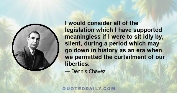 I would consider all of the legislation which I have supported meaningless if I were to sit idly by, silent, during a period which may go down in history as an era when we permitted the curtailment of our liberties.