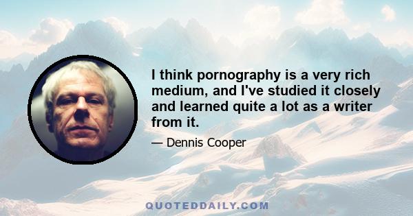 I think pornography is a very rich medium, and I've studied it closely and learned quite a lot as a writer from it.