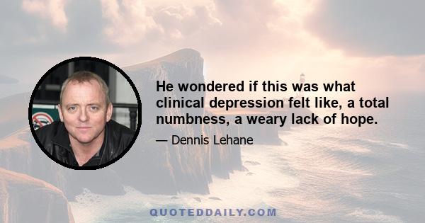 He wondered if this was what clinical depression felt like, a total numbness, a weary lack of hope.