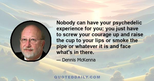 Nobody can have your psychedelic experience for you; you just have to screw your courage up and raise the cup to your lips or smoke the pipe or whatever it is and face what's in there.