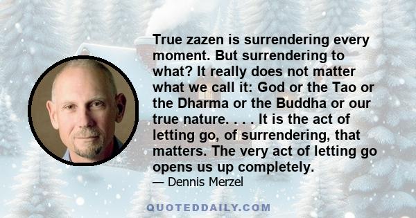 True zazen is surrendering every moment. But surrendering to what? It really does not matter what we call it: God or the Tao or the Dharma or the Buddha or our true nature. . . . It is the act of letting go, of