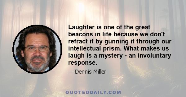 Laughter is one of the great beacons in life because we don't refract it by gunning it through our intellectual prism. What makes us laugh is a mystery - an involuntary response.