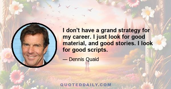 I don't have a grand strategy for my career. I just look for good material, and good stories. I look for good scripts.