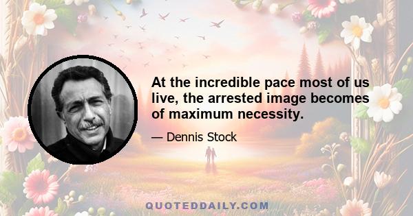 At the incredible pace most of us live, the arrested image becomes of maximum necessity.