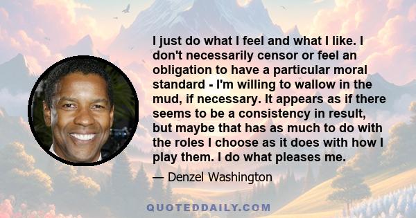 I just do what I feel and what I like. I don't necessarily censor or feel an obligation to have a particular moral standard - I'm willing to wallow in the mud, if necessary. It appears as if there seems to be a