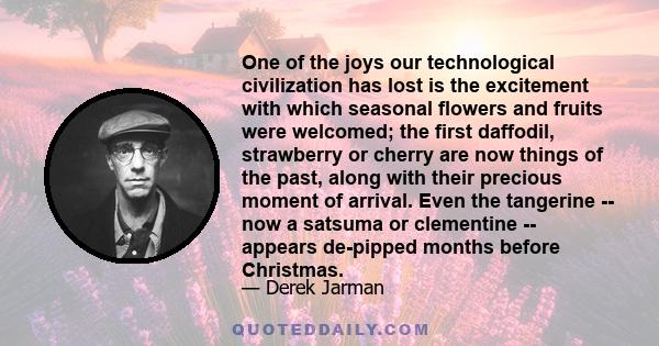 One of the joys our technological civilization has lost is the excitement with which seasonal flowers and fruits were welcomed; the first daffodil, strawberry or cherry are now things of the past, along with their