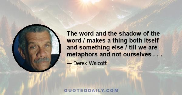 The word and the shadow of the word / makes a thing both itself and something else / till we are metaphors and not ourselves . . .