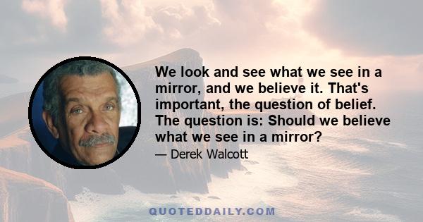 We look and see what we see in a mirror, and we believe it. That's important, the question of belief. The question is: Should we believe what we see in a mirror?