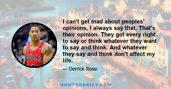 I can't get mad about peoples' opinions, I always say that. That's their opinion. They got every right to say or think whatever they want to say and think. And whatever they say and think don't affect my life.