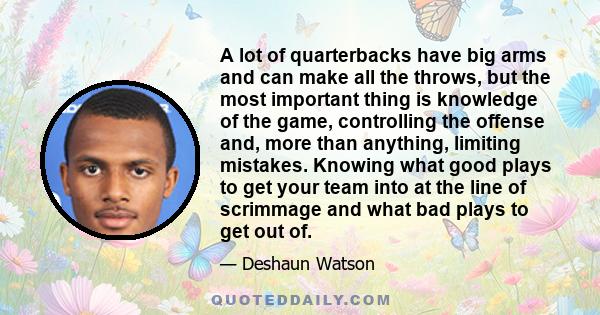 A lot of quarterbacks have big arms and can make all the throws, but the most important thing is knowledge of the game, controlling the offense and, more than anything, limiting mistakes. Knowing what good plays to get