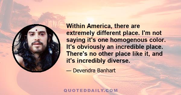 Within America, there are extremely different place. I'm not saying it's one homogenous color. It's obviously an incredible place. There's no other place like it, and it's incredibly diverse.