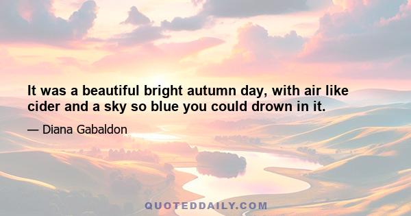 It was a beautiful bright autumn day, with air like cider and a sky so blue you could drown in it.