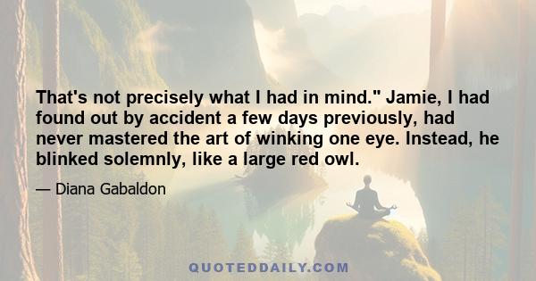 That's not precisely what I had in mind. Jamie, I had found out by accident a few days previously, had never mastered the art of winking one eye. Instead, he blinked solemnly, like a large red owl.