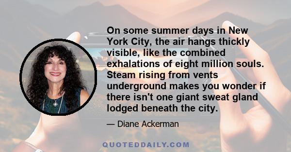 On some summer days in New York City, the air hangs thickly visible, like the combined exhalations of eight million souls. Steam rising from vents underground makes you wonder if there isn't one giant sweat gland lodged 