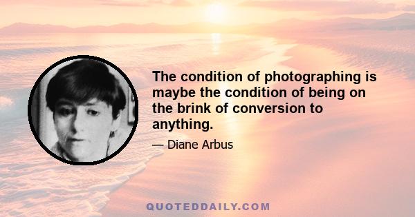 The condition of photographing is maybe the condition of being on the brink of conversion to anything.