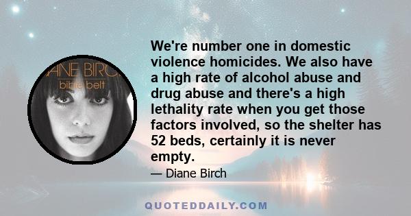 We're number one in domestic violence homicides. We also have a high rate of alcohol abuse and drug abuse and there's a high lethality rate when you get those factors involved, so the shelter has 52 beds, certainly it