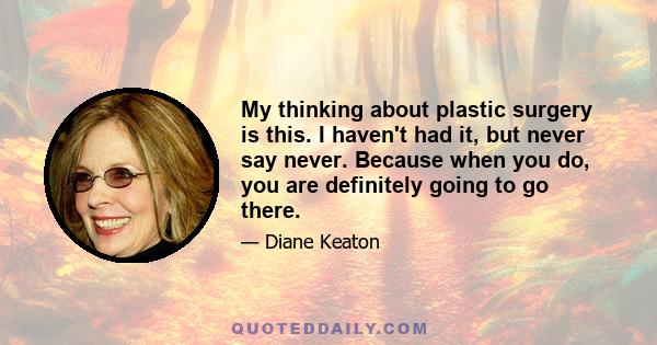 My thinking about plastic surgery is this. I haven't had it, but never say never. Because when you do, you are definitely going to go there.