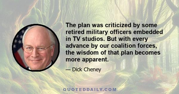 The plan was criticized by some retired military officers embedded in TV studios. But with every advance by our coalition forces, the wisdom of that plan becomes more apparent.