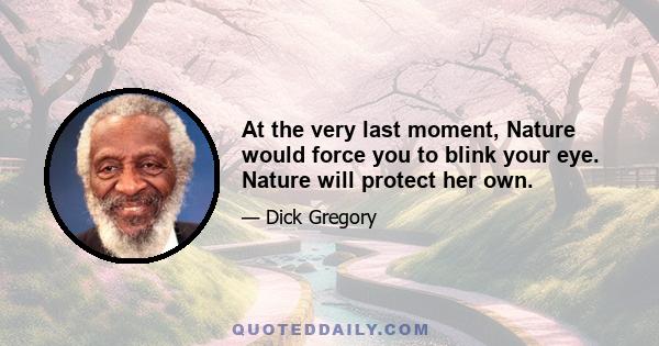 At the very last moment, Nature would force you to blink your eye. Nature will protect her own.