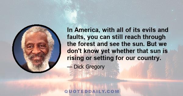 In America, with all of its evils and faults, you can still reach through the forest and see the sun. But we don't know yet whether that sun is rising or setting for our country.