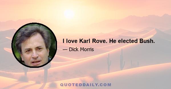 I love Karl Rove. He elected Bush.