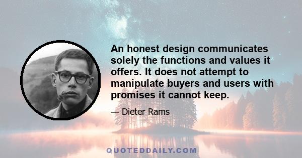 An honest design communicates solely the functions and values it offers. It does not attempt to manipulate buyers and users with promises it cannot keep.