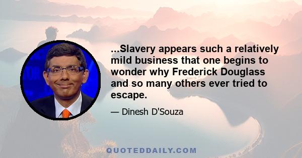 ...Slavery appears such a relatively mild business that one begins to wonder why Frederick Douglass and so many others ever tried to escape.