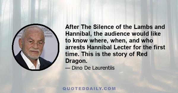 After The Silence of the Lambs and Hannibal, the audience would like to know where, when, and who arrests Hannibal Lecter for the first time. This is the story of Red Dragon.