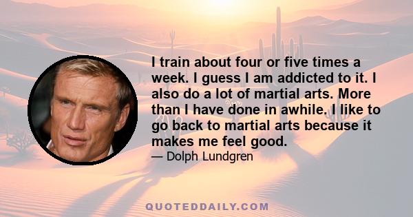 I train about four or five times a week. I guess I am addicted to it. I also do a lot of martial arts. More than I have done in awhile. I like to go back to martial arts because it makes me feel good.