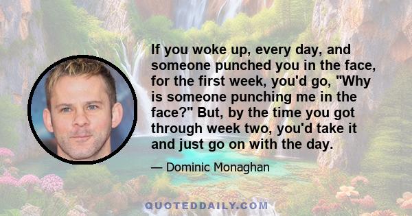 If you woke up, every day, and someone punched you in the face, for the first week, you'd go, Why is someone punching me in the face? But, by the time you got through week two, you'd take it and just go on with the day.