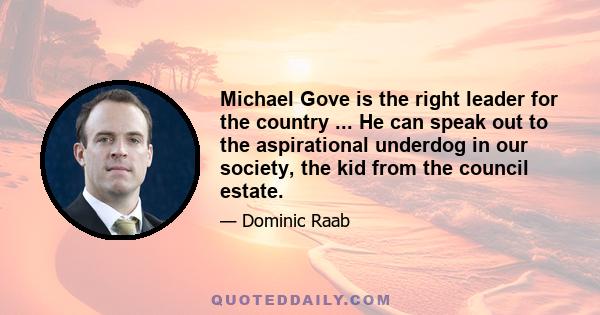 Michael Gove is the right leader for the country ... He can speak out to the aspirational underdog in our society, the kid from the council estate.