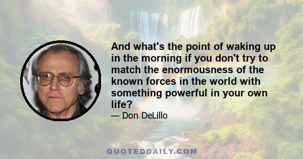 And what's the point of waking up in the morning if you don't try to match the enormousness of the known forces in the world with something powerful in your own life?