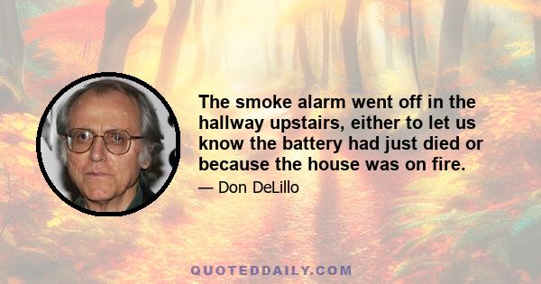 The smoke alarm went off in the hallway upstairs, either to let us know the battery had just died or because the house was on fire.