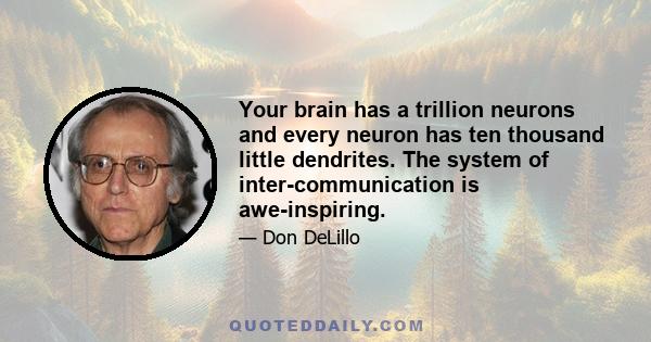 Your brain has a trillion neurons and every neuron has ten thousand little dendrites. The system of inter-communication is awe-inspiring.