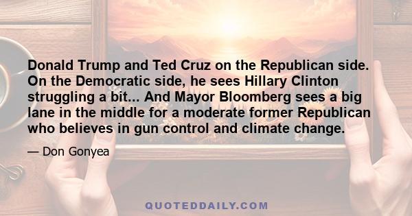 Donald Trump and Ted Cruz on the Republican side. On the Democratic side, he sees Hillary Clinton struggling a bit... And Mayor Bloomberg sees a big lane in the middle for a moderate former Republican who believes in