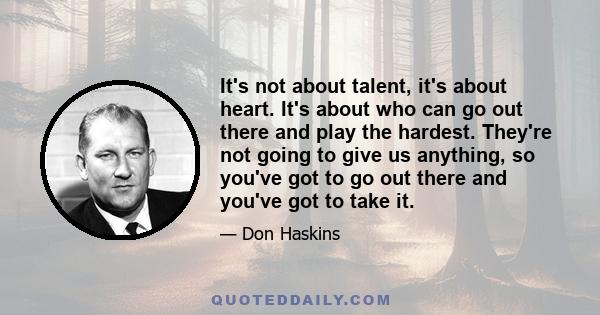 It's not about talent, it's about heart. It's about who can go out there and play the hardest. They're not going to give us anything, so you've got to go out there and you've got to take it.