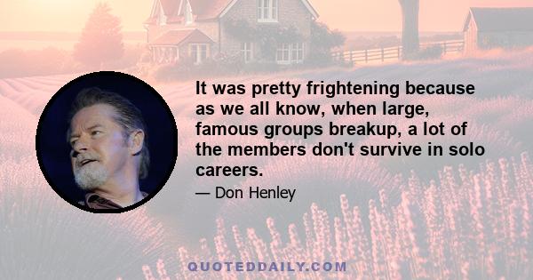 It was pretty frightening because as we all know, when large, famous groups breakup, a lot of the members don't survive in solo careers.