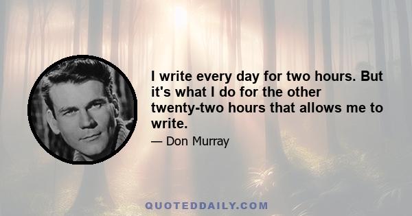 I write every day for two hours. But it's what I do for the other twenty-two hours that allows me to write.