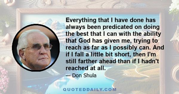 Everything that I have done has always been predicated on doing the best that I can with the ability that God has given me, trying to reach as far as I possibly can. And if I fall a little bit short, then I'm still