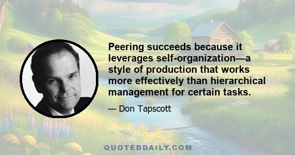 Peering succeeds because it leverages self-organization—a style of production that works more effectively than hierarchical management for certain tasks.