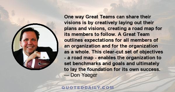 One way Great Teams can share their visions is by creatively laying out their plans and visions, creating a road map for its members to follow. A Great Team outlines expectations for all members of an organization and