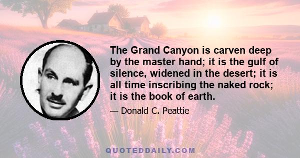 The Grand Canyon is carven deep by the master hand; it is the gulf of silence, widened in the desert; it is all time inscribing the naked rock; it is the book of earth.