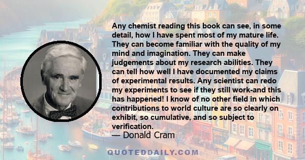 Any chemist reading this book can see, in some detail, how I have spent most of my mature life. They can become familiar with the quality of my mind and imagination. They can make judgements about my research abilities. 