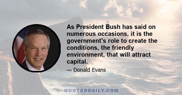 As President Bush has said on numerous occasions, it is the government's role to create the conditions, the friendly environment, that will attract capital.