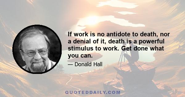 If work is no antidote to death, nor a denial of it, death is a powerful stimulus to work. Get done what you can.