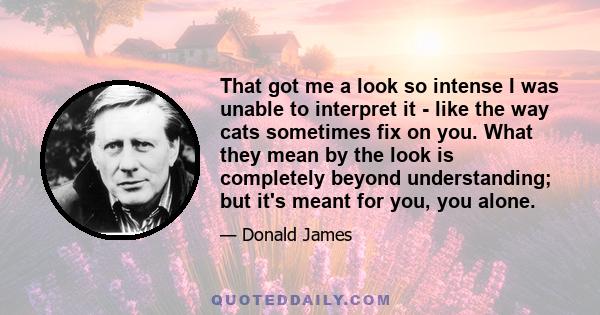 That got me a look so intense I was unable to interpret it - like the way cats sometimes fix on you. What they mean by the look is completely beyond understanding; but it's meant for you, you alone.